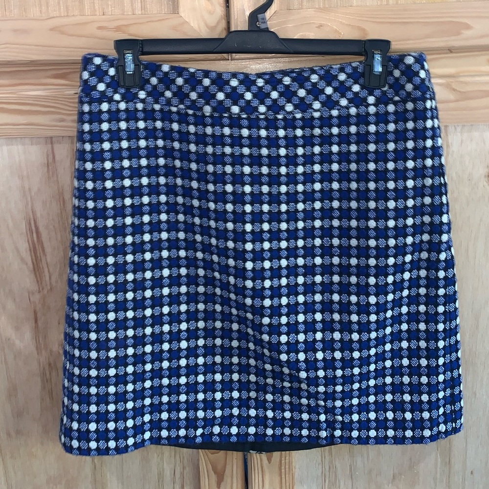Talbots blue polka dots lined wool tweed coed career business skirt size 14